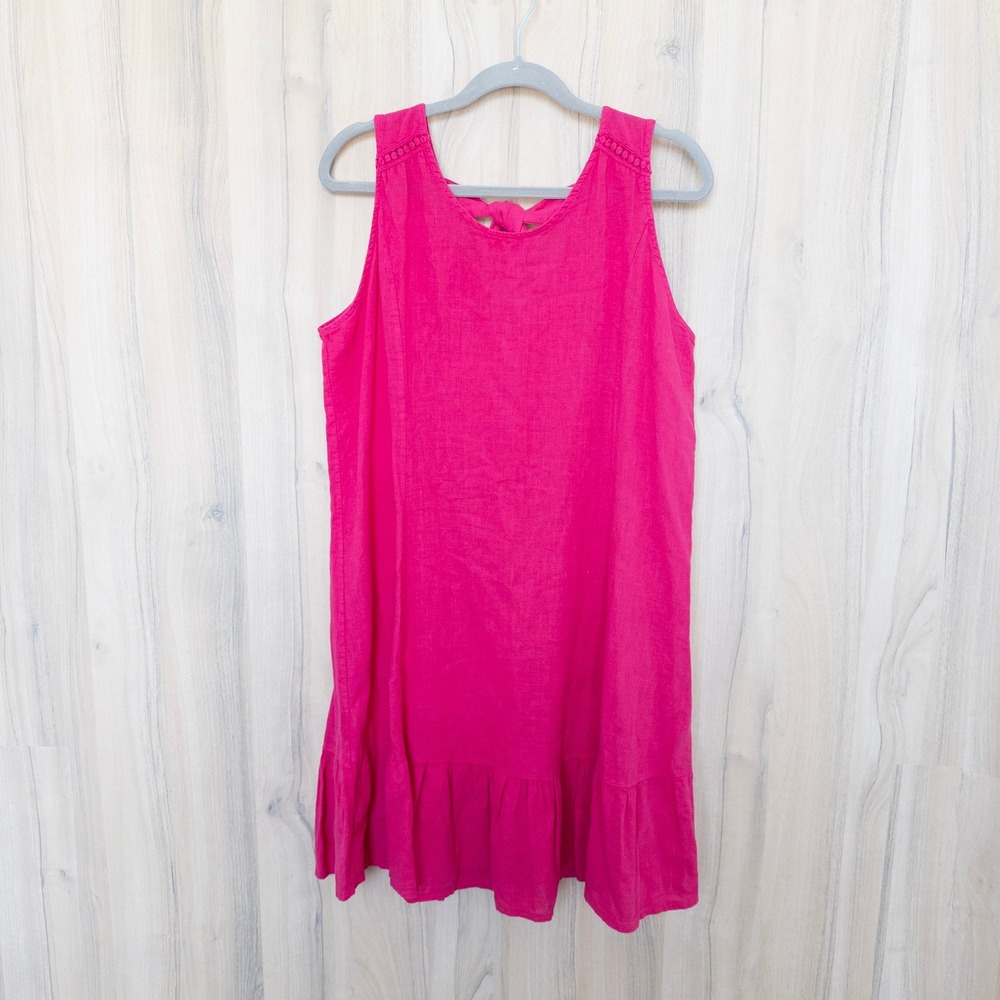 Terzo Millennio Linen Dress Large Pink Ruffle Made in Italy Euro Summer Coastal